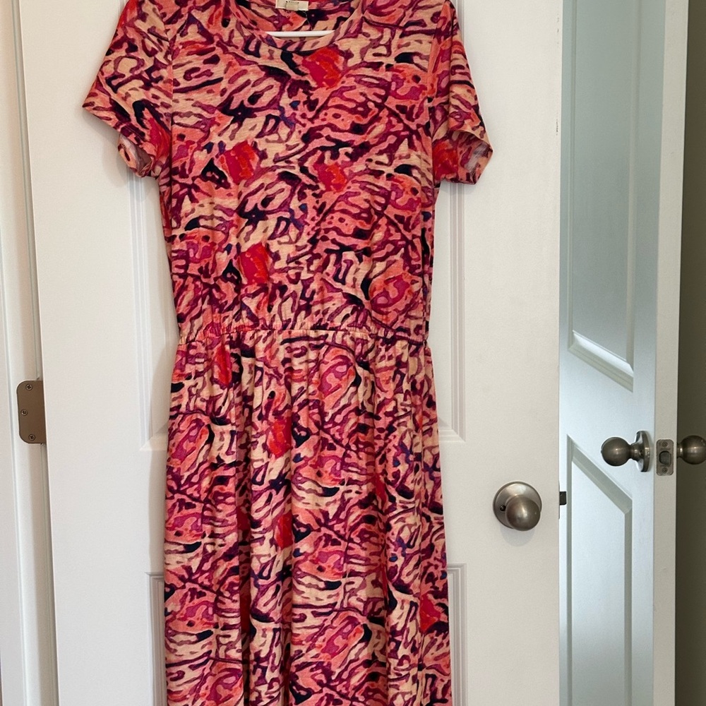 NIC+ZOE Pink and Black Abstract Midi Dress 100% Cotton